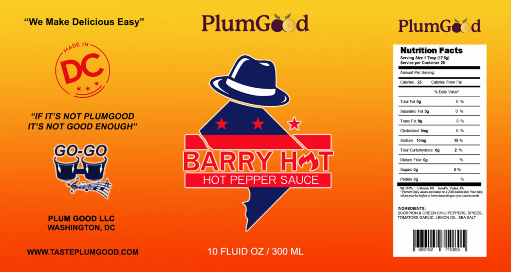 label for barry hot sauce featuring nutrition facts